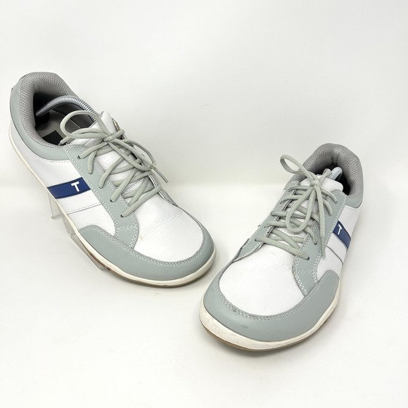 True Linkswear Other - TRUE Linkswear Shoes Mens Size 11 White Gray Blue Leather Golf‎ Sneakers Low Top